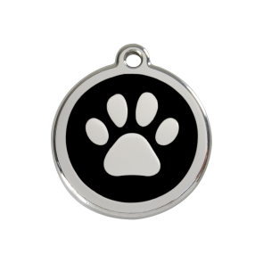 Red Dingo Personalised Stainless Steel Enamel Pet ID Tag - Black Paw Print
