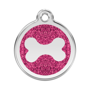 Red Dingo Personalised Stainless Steel Glitter Pet ID Tag - Hot Pink Bone